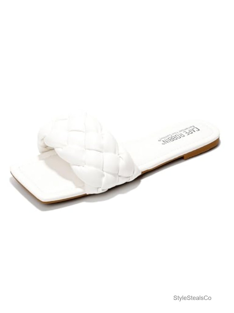 Women's Square Toe Braided Mules Slip-On Flats With Woven Rattan & Leather